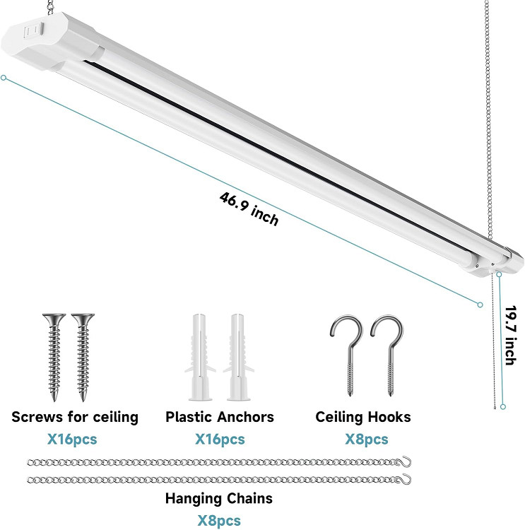 4pk lzhome linkable led shop lights - 4ft 40w 4500lm 5000k - white (model: shop-4p-ca / lsd08-4) image 2
