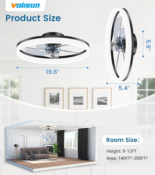 VOLISUN Low Profile Ceiling Fan with Lights and Remote - 20" - gold (model: 21260ZM) image 3