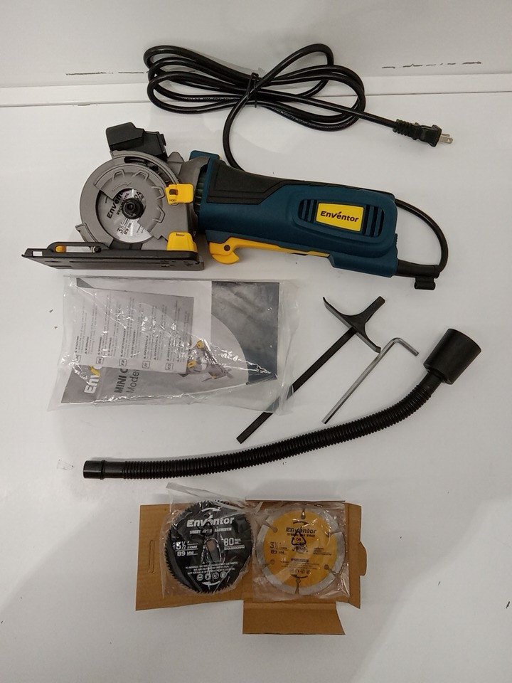 enventor mini corded 3-1/2" circular saw with precise laser guide & 3 ASSORTED 89mm saw blades - 5A, 5500RPM - blue (model: 7663L) image 7