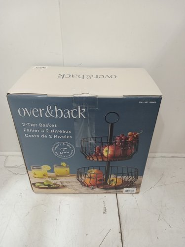 over & back 2-tier wire metal fruit basket - black/acacia wood (model : 1986459) image 2