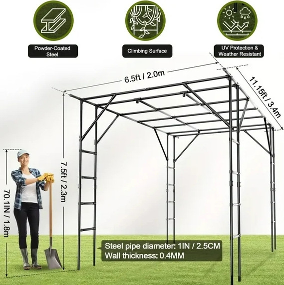 eaysg heavy duty metal garden trellis plant support - 11ft x 6.5ft x 7.5ft - black - (model: fba-msh-062) image 2