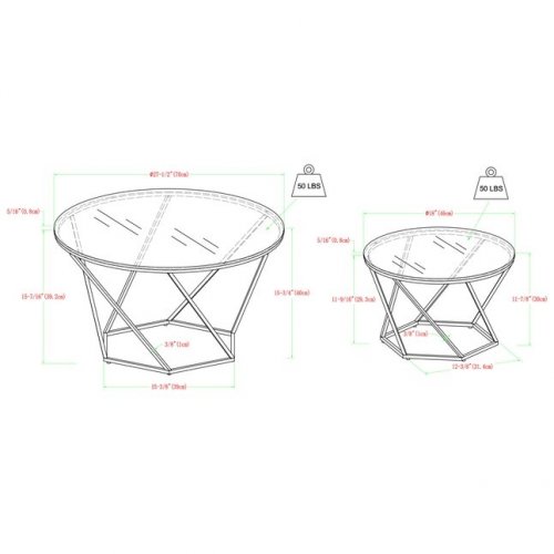 2pc walker edison metal geometric glass-top nesting coffee tables - 28" x 28" x 16" & 18" x 18" x 12" - gold (model: AF28CLRGGGD) image 2