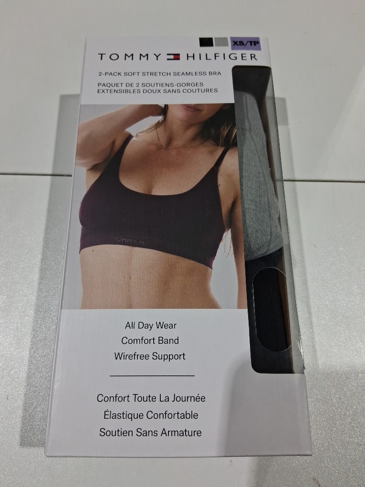 2PK WOMEN'S TOMMY HILFIGER SOFT STRETCH SEAMLESS WIREFREE BRA - EXTRA SMALL - BLACK/GREY image 2