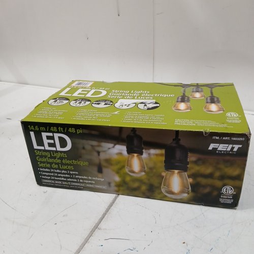 feit electric weatherproof led 24-light string lights with 2 spare lightbulbs - 48ft - black (model: 1603293) image 2