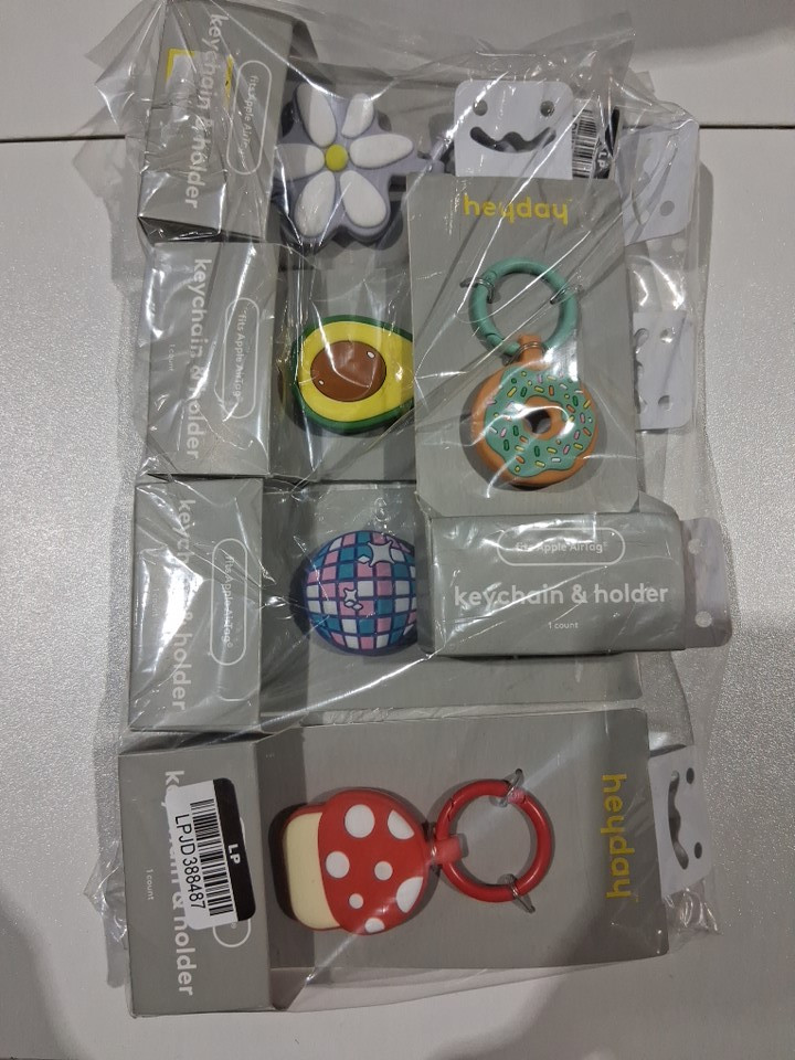 5 Assorted Heyday Airtag Holder and Keychain - Flower, Donut, Mushroom, Avocado, Disco ball image 2