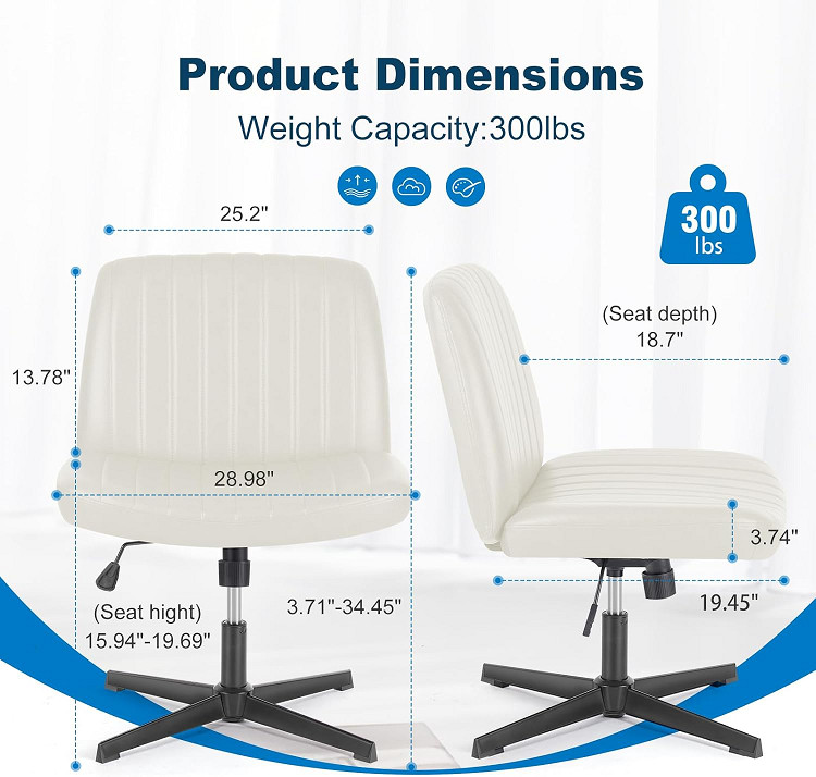 dossmbola armless no wheels office chair with upholstered fabric, wide seat & adjustable height - 34.45" x 19.45" x 25.2" - beige (model: c-7261-bg) image 2