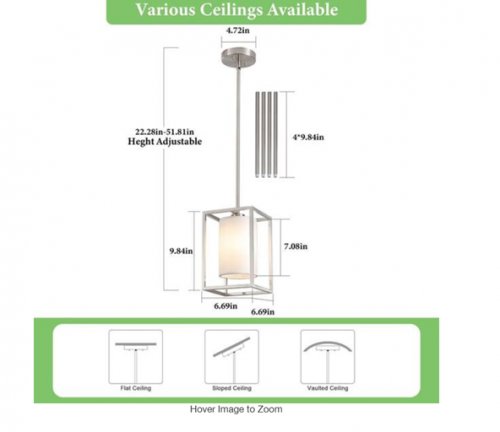 2pk  Farmhouse Cage Pendant Light with White Fabric Shades - 22.8"-51.8" - satin nickel image 2