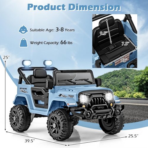 OLAKIDS Battery Powered Electric Ride on Truck Vehicle with Remote Control, Bluetooth, Power Display, LED Lights, & Music Player - 66LBS CAP -24V - 25.5" x 39.5" x 25" - Blue (Model: TQ10317) image 2