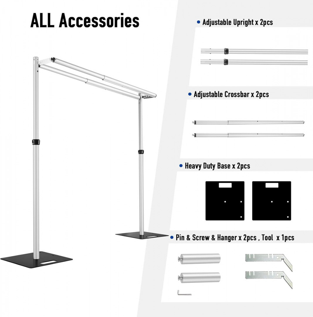 Heavy Duty Double Crossbar Pipe Kit Backdrop Stand for Events - Silver image 2