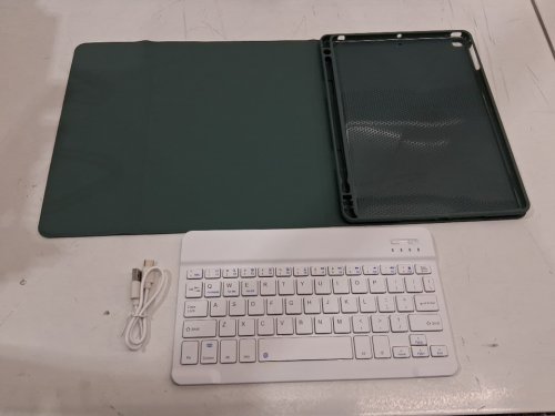 KenKe Case with Built-in Pencil Holder, Detachable Wireless Bluetooth Keyboard - for iPad 9th (2021) / 8th (2020) / 7th (2019) GEN - 10.2" - GREEN/WHITE image 2