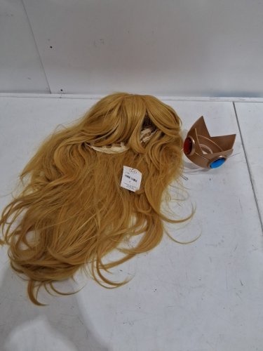 WOMEN'S SUPER MARIO PRINCESS PEACH COSTUME WIG and crown- blonde image 2
