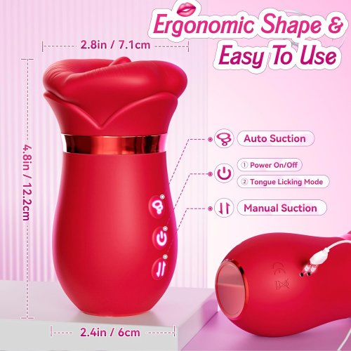 women's 5-IN-1 Mouth Sucking Vibrator Rose Sex Adult Toy - red image 2