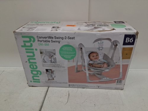 ingenuity convert me 2-in-1 compact portable automatic baby swing & infant seat with nature sounds - 0 to 9 months, 6lbs to 20lbs - swell (model: 12579/3407) image 2