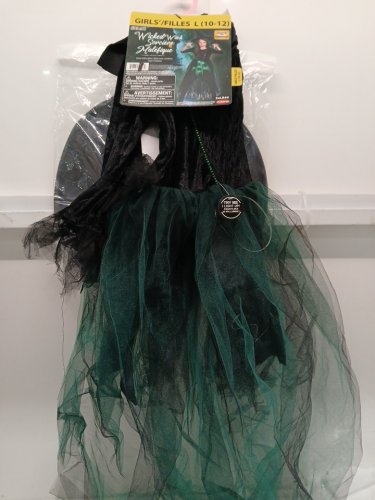 2PC GIRL'S GOODMARK LIGHT-UP WICKED WITCH COSTUME - LARGE 10/12 - BLACK/GREEN image 2