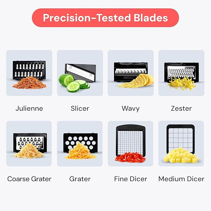 fullstar 8-in-1 vegetable chopper & mandoline slicer - stainless steel/black (model:FUL-FGS-M004-01-AA1US) image 2