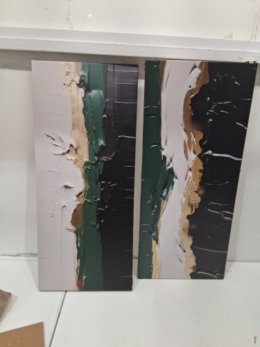 2pc guildford Abstract Painting Wall Art - 28" x 12" each - green/black/gold/white image 2