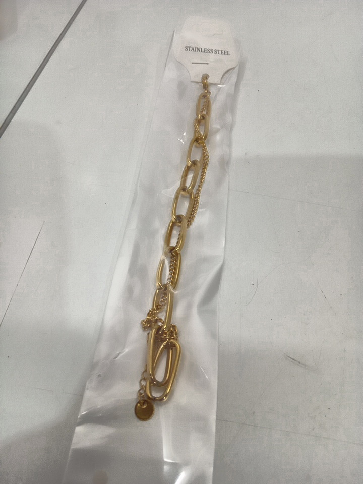 WOMENS JCO DOUBLE layered paperclip chain bracelet - stainless steel gold image 2