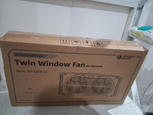 BEYOND BREEZE TWIN WINDOW FAN WITH REVERSIBLE AIRFLOW AND INTRUDER ALARM with remote - 9" FANS - FITS WINDOWS 23.5" TO 37" - 3 SPEEDS - WHITE (MODEL: WF330R-EC) image 2