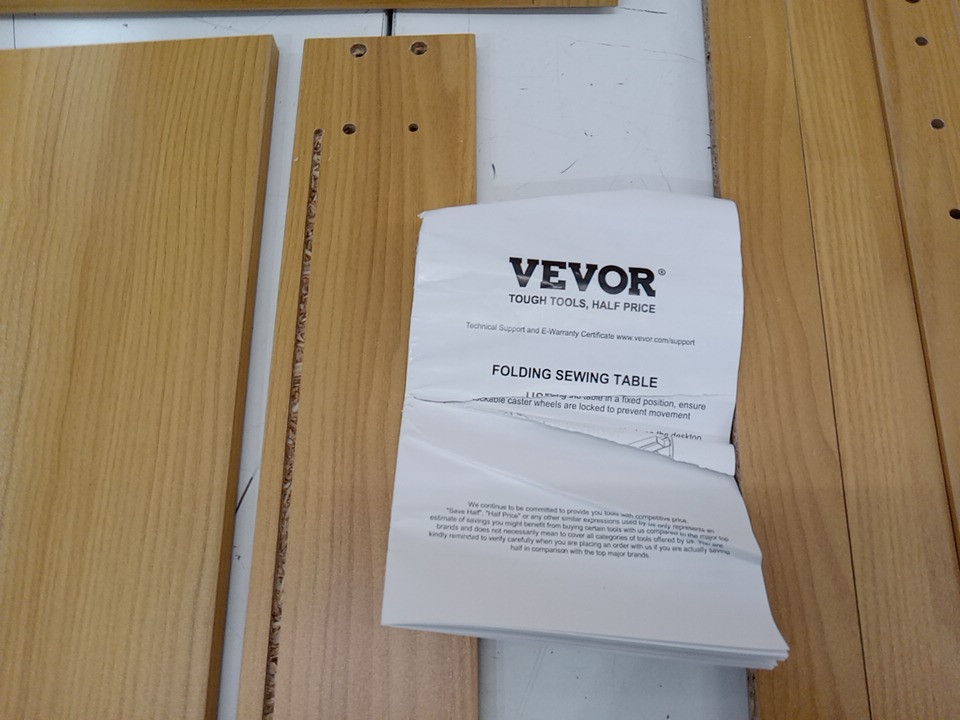 vevor folding sewing table with wheels - 46.06" x 15.75" x 30.63" - wood grain - beige (model: hl20240801) image 4