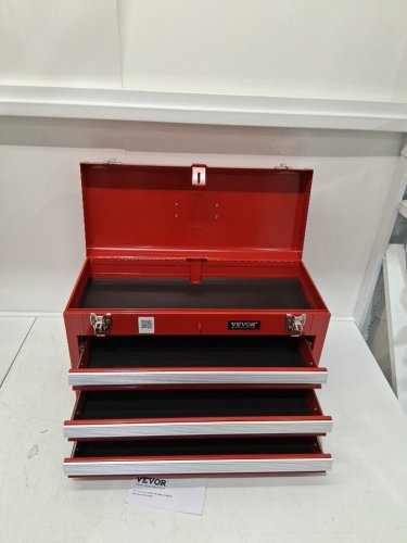 VEVOR Metal Tool Box Portable Metal Tool Box with 3 Drawers, Small Tool Chest  -20.5" - red image 4