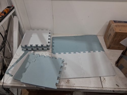 18PC Foam Puzzle Play Mat Squares, 12 x 12", grey / blue image 3