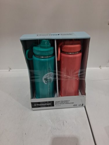 2PC THERMOFLASK INSULATED BOTTLES - 24 OZ / 710 ML EACH - TEAL / RED (ITEM: 2730866) image 2