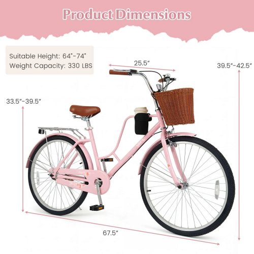 Beach Cruiser Bike Bicycle with Cup Holder - 26" - Pink (Model: SP38556PI-26) image 2