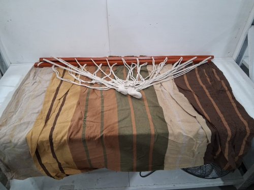 lazy daze outdoor single-layer sunbrella hammock - 12ft x 4ft - brown/khaki stripe - (model: hm-l-fb058) image 5
