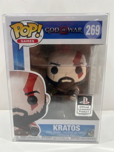 Funko pop! **playstation official licensed product** Games: god of war - kratos vinyl figure (#269) **plastic protector cover** image 2