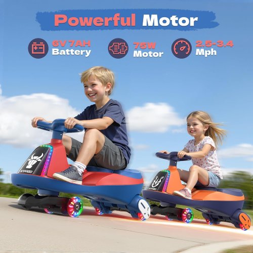 ANPABO Electric Wiggle Car With Bluetooth, Music, and LED Lights - Ages 3+ - 6V - 3.4MPH - Red/Blue (Model: ВВН-070) image 2