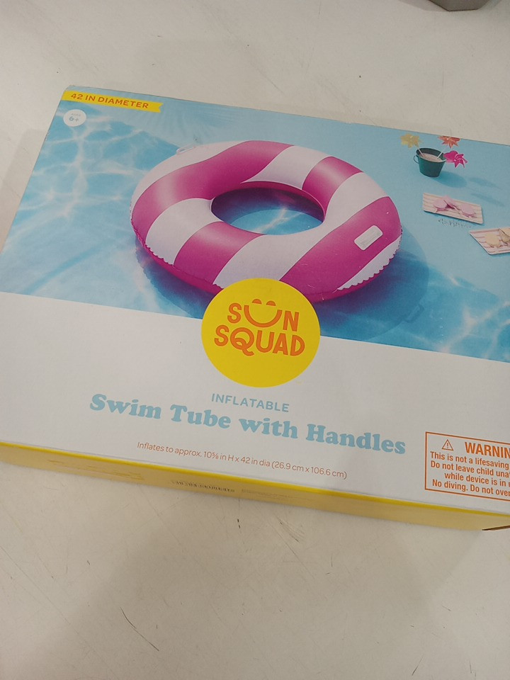 sun squad inflatable round swim tube with handles - 42" - PINK/WHITE image 2