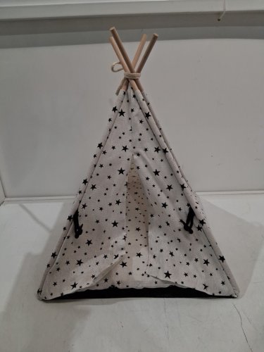 little pets washable tent cat and small dog kennel with cushion - 21" - white and black with stars (model: 39G188T4VI7516A0) image 2