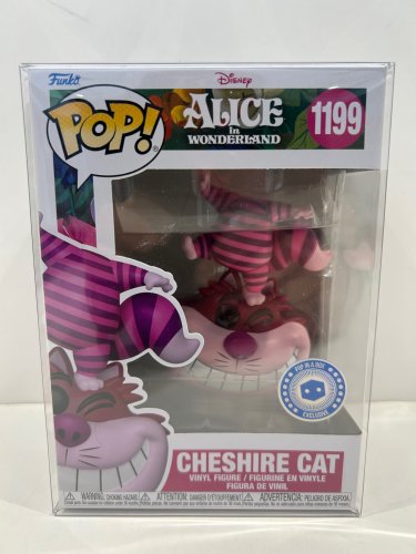 Funko pop! **pop in a box exclusive** Disney Alice in wonderland - cheshire vinyl figure (#1199) **plastic protector cover** image 2