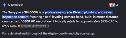 SANYIPACE 10" PROFFESSIONAL GRADE PLUMBING & SEWER INSPECTION CAMERA WITH SELF-LEVELING & METER COUNTER, 145* WIDE ANGLE LENS (1080P) - 50M (165FT) WITH BRIEFCASE - (MODEL: S840DSM) image 2