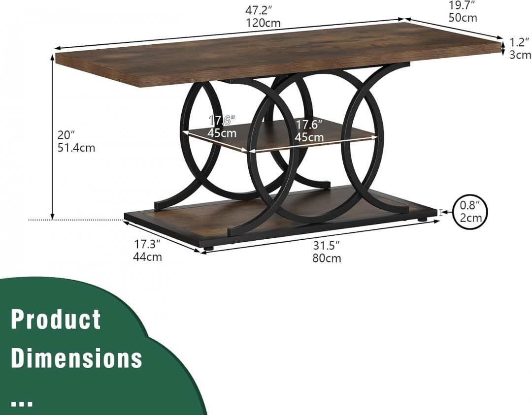GiftGo Rustic 3-Tier Coffee Table with Storage Shelves - 47" - rustic brown image 2