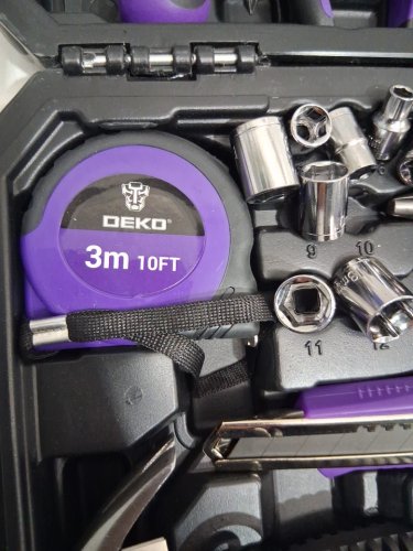 126PC DEKOPRO POWER TOOL COMBO KIT WITH 8 V USB-C RECHARGEABLE CORDLESS DRILL - 3/8FT' KEYLESS CHUCK - PURPLE image 8