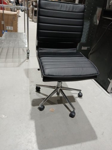 Office Star SPX Armless Mid Back Faux Leather Manager's Office Chair with Chrome Base - Black image 2