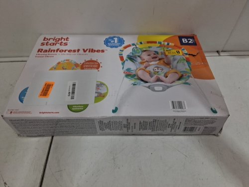BRIGHT STARTS PORTABLE 3-POINT HARNESS VIBRATING BOUNCER WITH TOY-BAR - RAINFOREST VIBES (MODEL: 12227) image 2