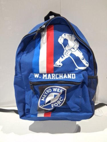 Metro West Force Kids Hockey Backpack with custom name "w. marchand" - BLUE image 2