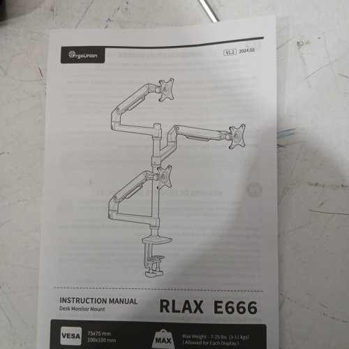 Ergounion Adjustable Triple Monitor Mount with C-Clamp - 40" - 25lb each - black - (model:E666) image 4