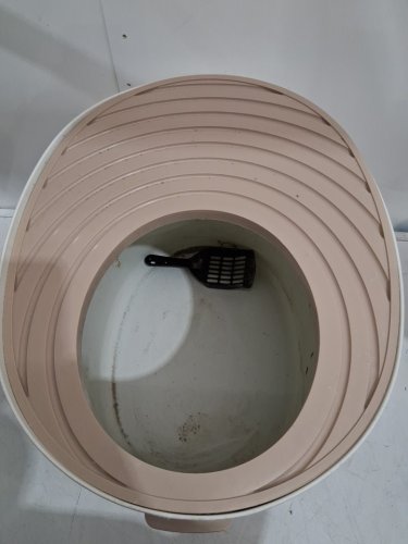 IRIS USA Large Stylish Round Top Entry Cat Litter Box with Scoop - 20.5" x 16.1" x 14.6" - 6.5l - white/beige (model: punt-530) image 4
