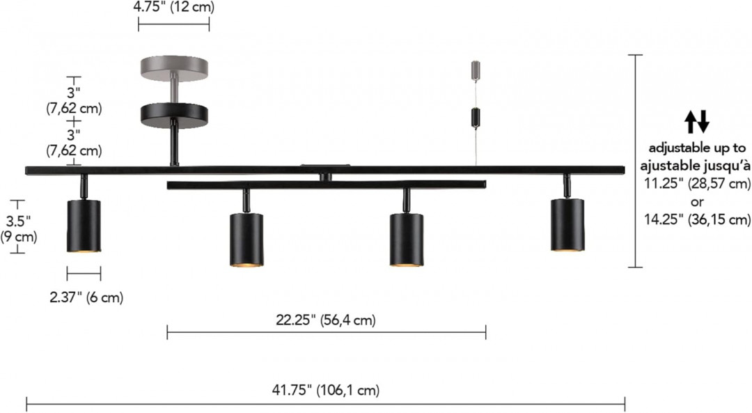 Globe Electric architectural series 'west' 4-light adjustable light track bar with center swivel bar - 50W - 14.25" x 41.75" - Matte Black (model: 64000035) image 2