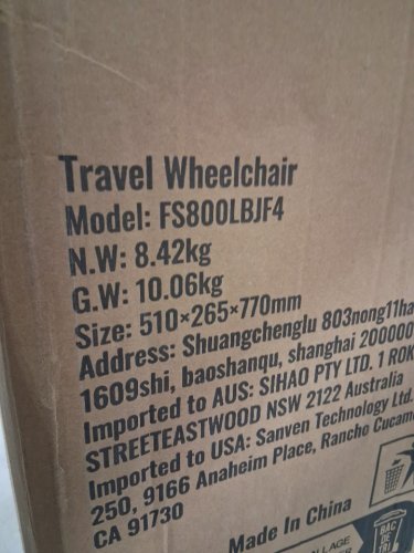 Foldable Aluminum Alloy Lightweight Wheelchair with Flip-Back Arms and Self-locking Brake - 15.4" x 15.8" seat - 34.5" x 19.3" x 35.1" - black/blue (Model: FS800LBJF4) image 5