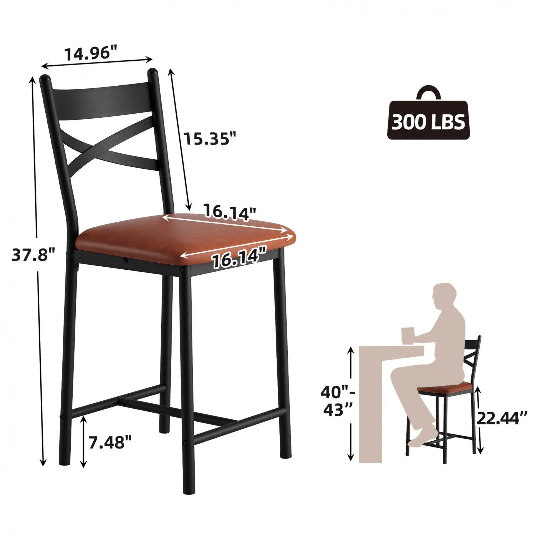 4PK Garvee PU Leather Leather Metal Bar Stools - 37.8" x 16" - Brown/Black (Model: PHO_10BKEL30) image 3