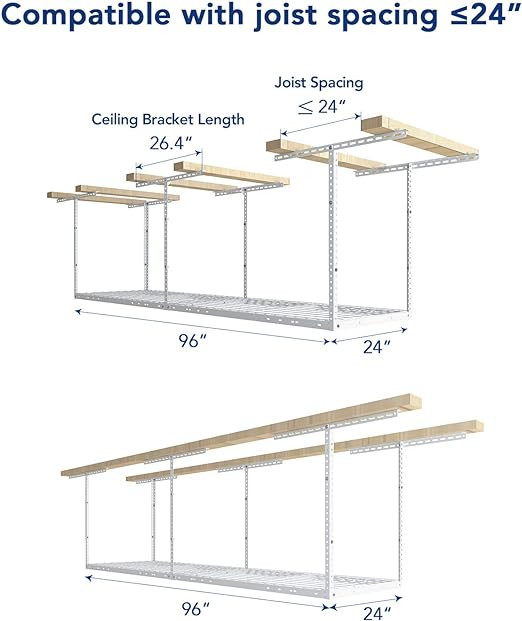 FLEXIMOUNTS Overhead Garage Storage Rack - 2FT X 8FT -  400lbs cap - white (model: gr28) image 2