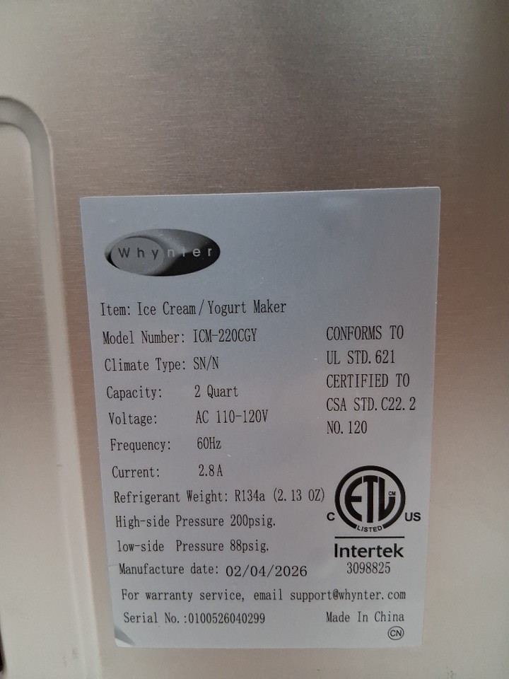Whynter AUTOMATIC Ice Cream & Yogurt Maker Machine - 2QT - Champagne Gold - (MODEL: ICM-220CGY) image 7