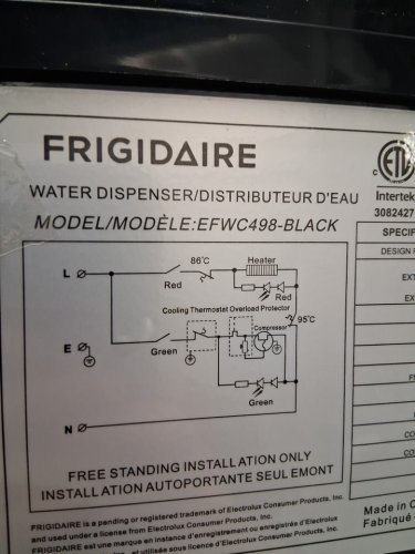 FRIGIDAIRE TOP-LOAD HOT & COLD WATER COOLER/DISPENSER - FITS 3-5 GALLON BOTTLES - BLACK (MODEL: EFWC498-BLACK) image 5