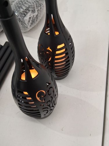 6PK TomCare Flickering Flame Solar Torch Lights Waterproof Outdoor LED Garden/Pathway Stakes - Black image 4