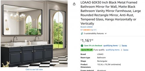 LOAAO large Metal Framed Bathroom Vanity Mirror - 60” X 30” - matte black image 3