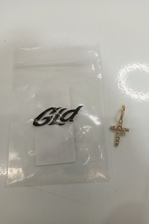 GLD micro diamond cross cubic zirconia pendant - 10mm x 16mm / fits up to 4mm rope chain - 925 sterling silver 18k gold plated image 3